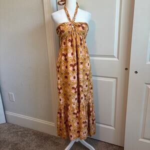 Aerie Women’s EUC Halter Neck Maxi Dress Sz M Rope Beachy Boho Linen Blend